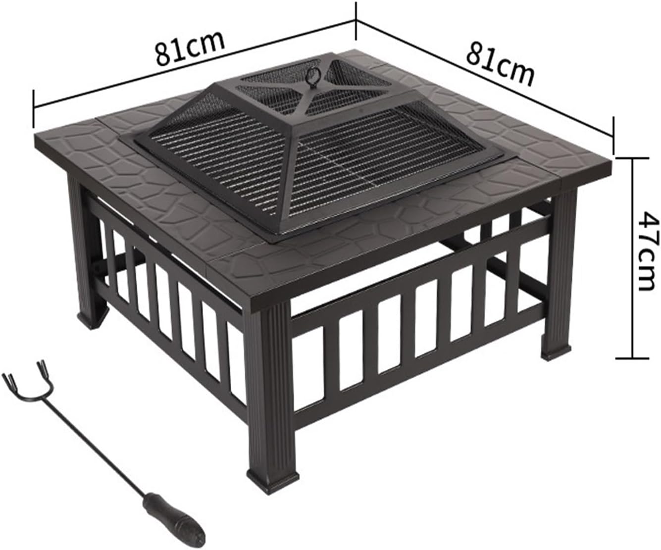 32 Inch Square Metal Fire Pit Table for Outdoor Backyard Patio Garden Multifunctional Fireplace Stove with Cover Applicable to Camping Barbecue Bonfire Picnics