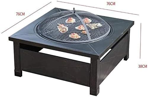 BBQ Grill Outdoor Fire Pits Outdoor Wood Burning Outdoor Fire Pit Metal Square Firepit Patio Stove Wood Burning BBQ Grill Fire Pit Bowl with Spark Screen Cover, Log Grate with Cover BBQ Cooking for Ou