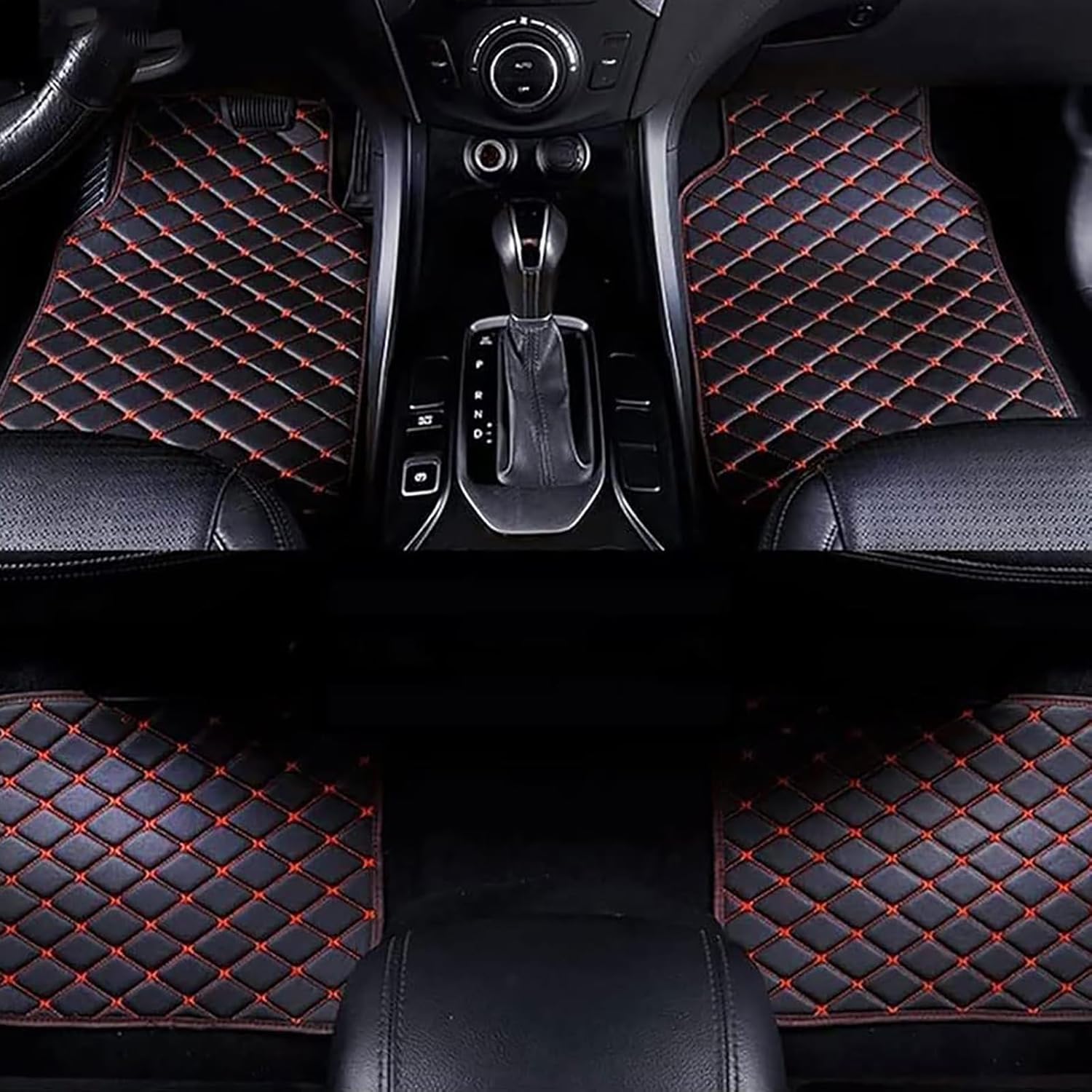 4 Pcs Leather Car Floor Mats for Audi A7 2nd Generation 2018 2019-2025, Custom Front Rear Row Foot Pads Liners Waterproof Anti-Slip Carpet Protection Interior Accessories,D/Black-Red
