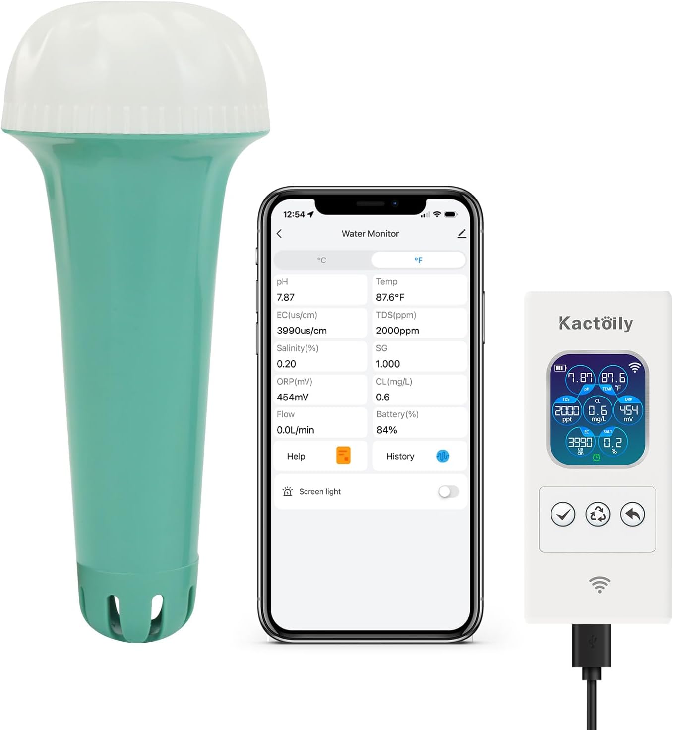 2025 Digital Pool Water Tester & Smart Water Monitor - Chlorine, ORP, Salinity, pH, EC, Temp & TDS Meter - Digital Hot Tub Water Tester for Pools, Aquarium & Spas