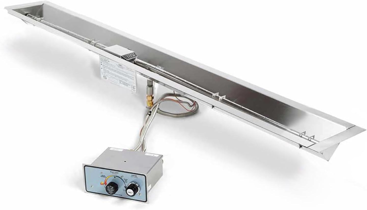 HPC Fire Rectangular Unfinished Gas Fire Pit Enclosure with FPPK Insert (U60X24-36FPPKCEK-LP), 36-Inch Trough Pan, Propane, 60x24-Inch