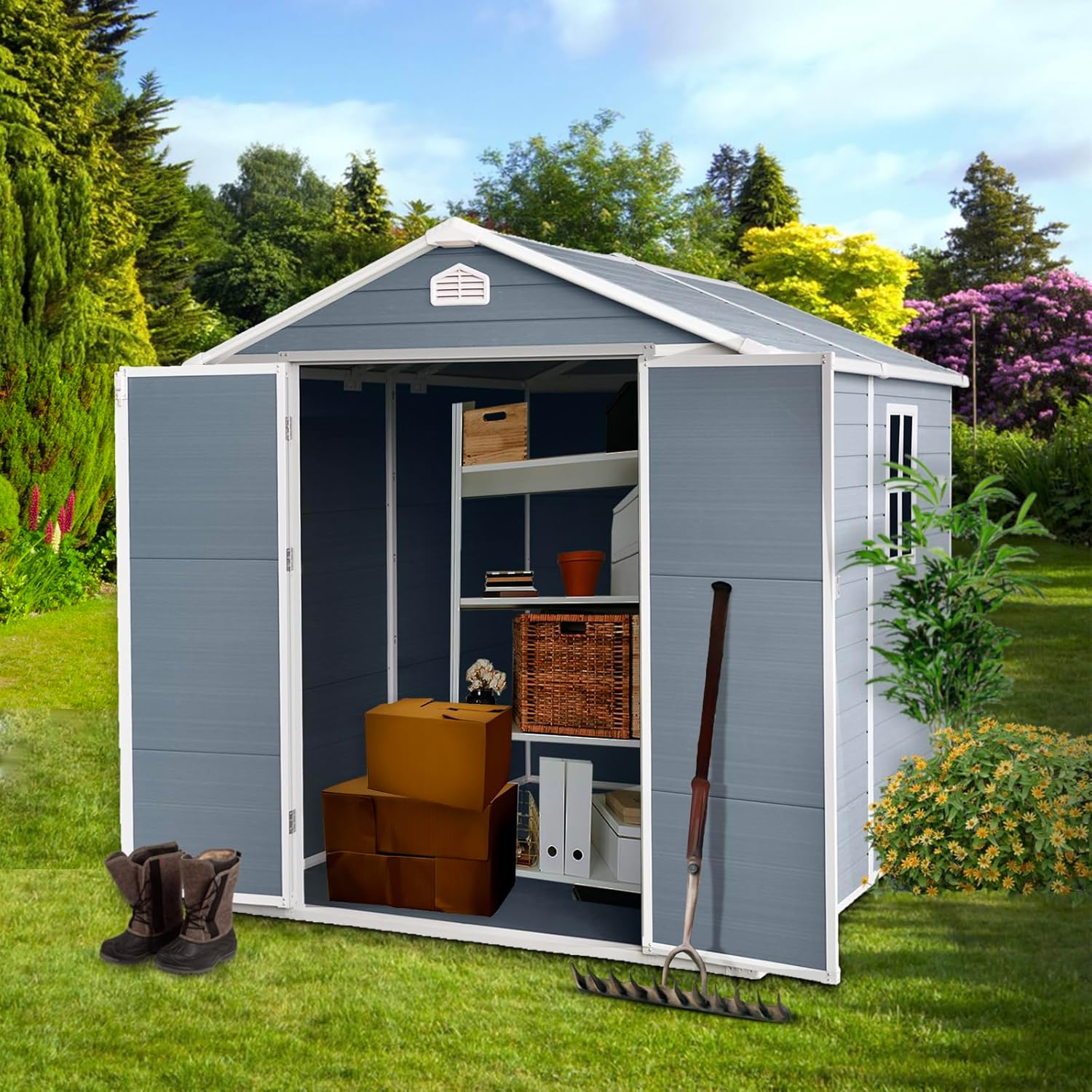Outdoor Storage Shed Waterproof Metal Garden Tool Bike Sheds Kit Lean to Backyard Storage Building Cabinet House,6 ft * 8 ft