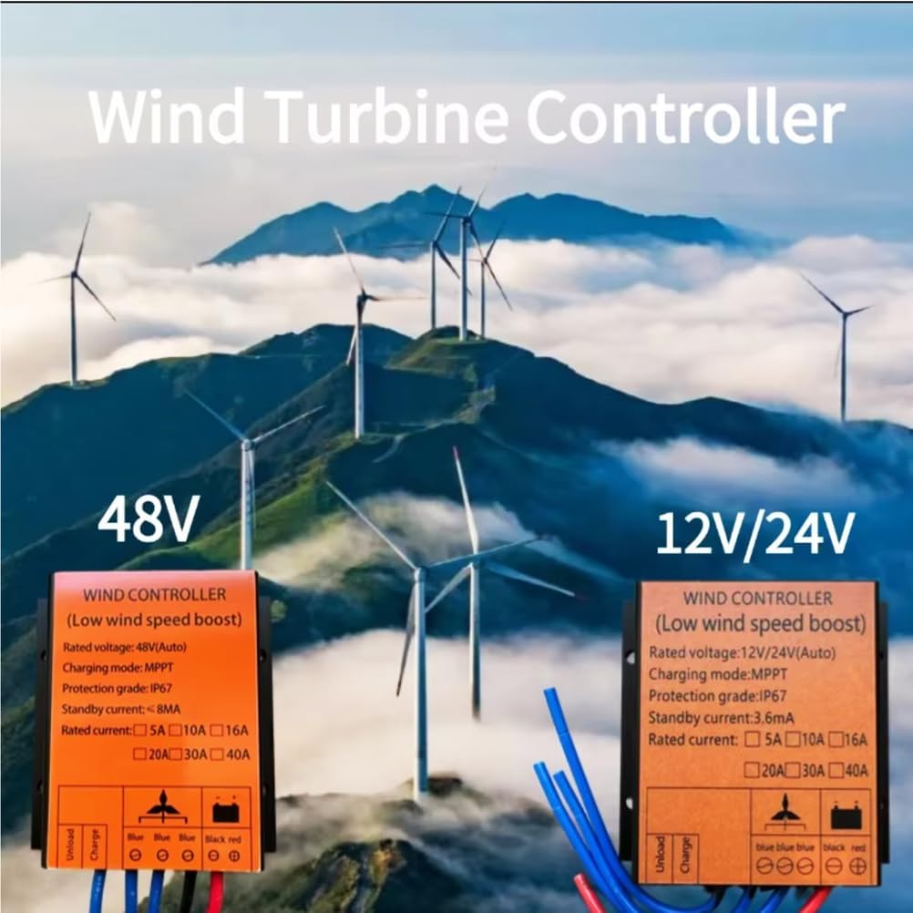 12v,HUIZHITENGDA 12V/24V/48V 100-3000W IP67 Waterproof Wind Charge Controller, Solar Controller Generator Regulator for Wind Turbine(Black)