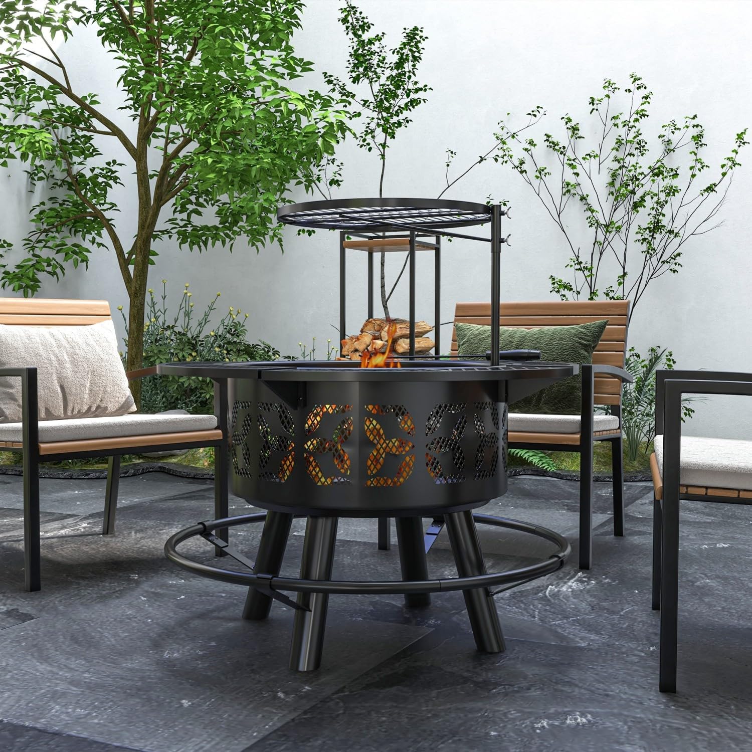 2-In-1 Fire Pit, BBQ Grill & Campfire Stove
