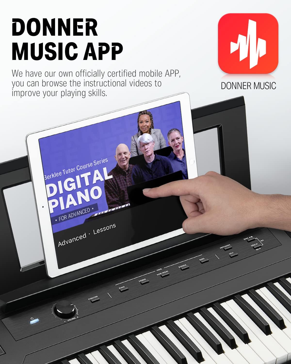 Digital Piano Ultrathin Donner DEP-45, Beginner Electric Piano Keyboard with 88 semi-weighted Keys, Full Size Portable Electronic Keyboard Piano with Stand, Sustain Pedal, Power Supply