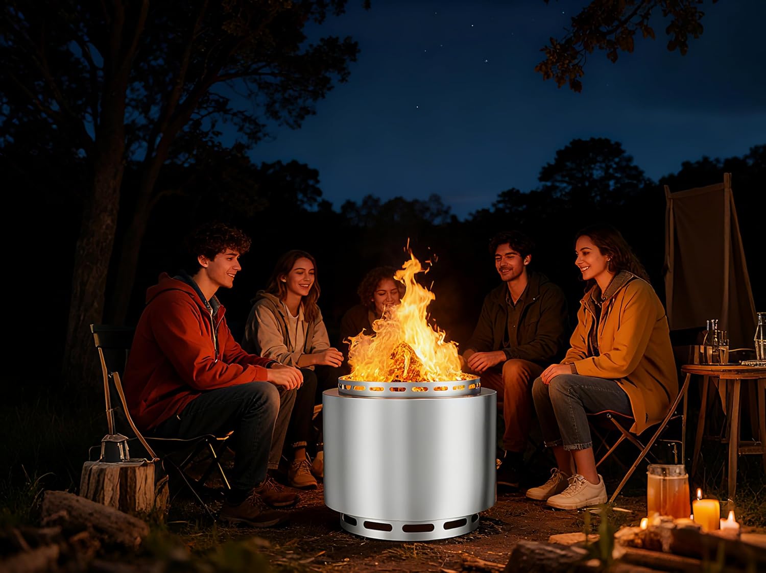 Gotland 19 inch Smokeless Fire Pit Stove with Ash Poker & Carry Bag, Outdoor Stainless Steel Portable Wood Burning Fireplace for Camping and Picnic - Silver