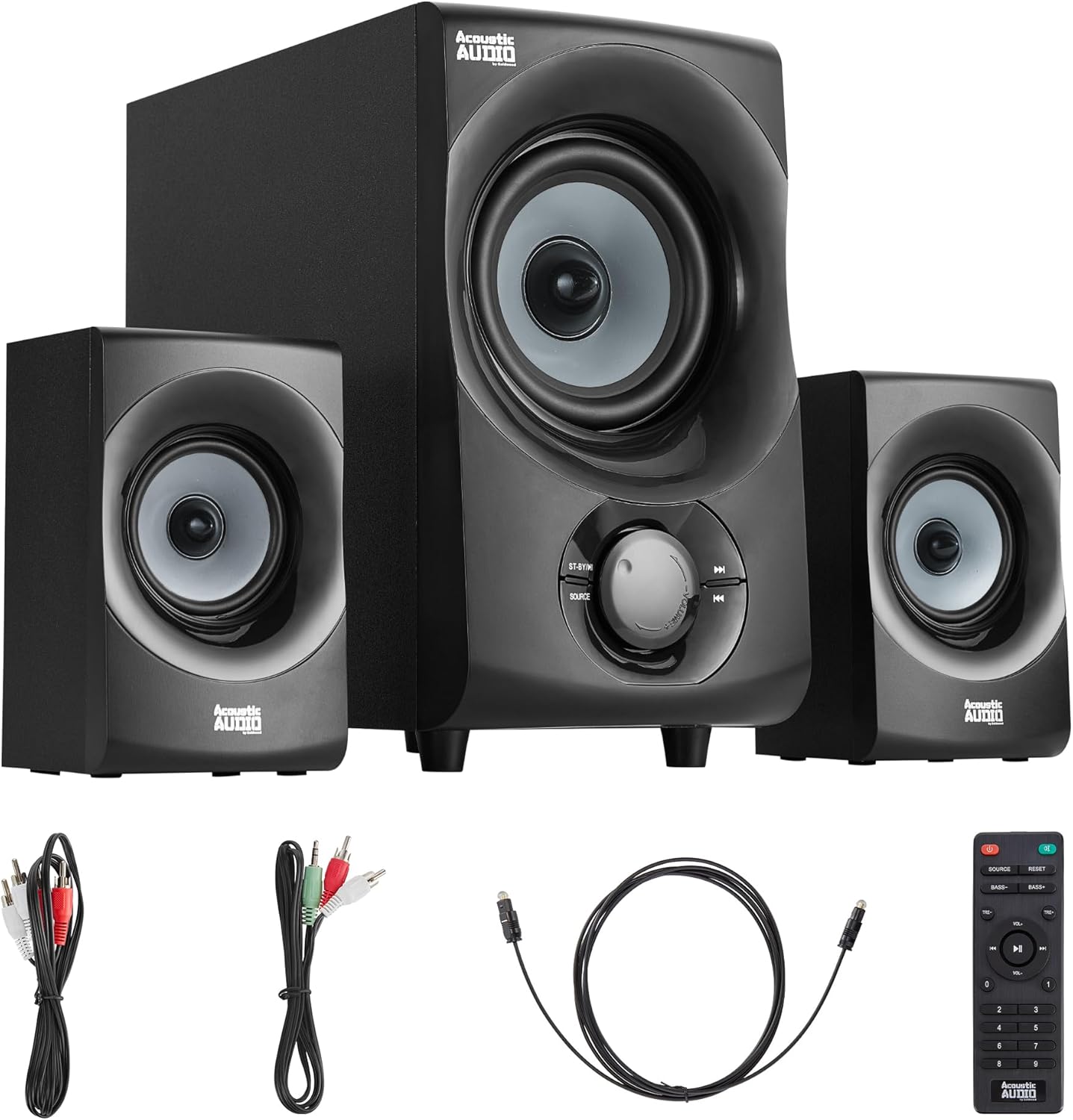 Acoustic Audio by Goldwood Bluetooth 2.1 Speaker System 2.1-Channel Home Theater Speaker System, with Optical/Aux/USB/SD Inputs Black (AA2172)
