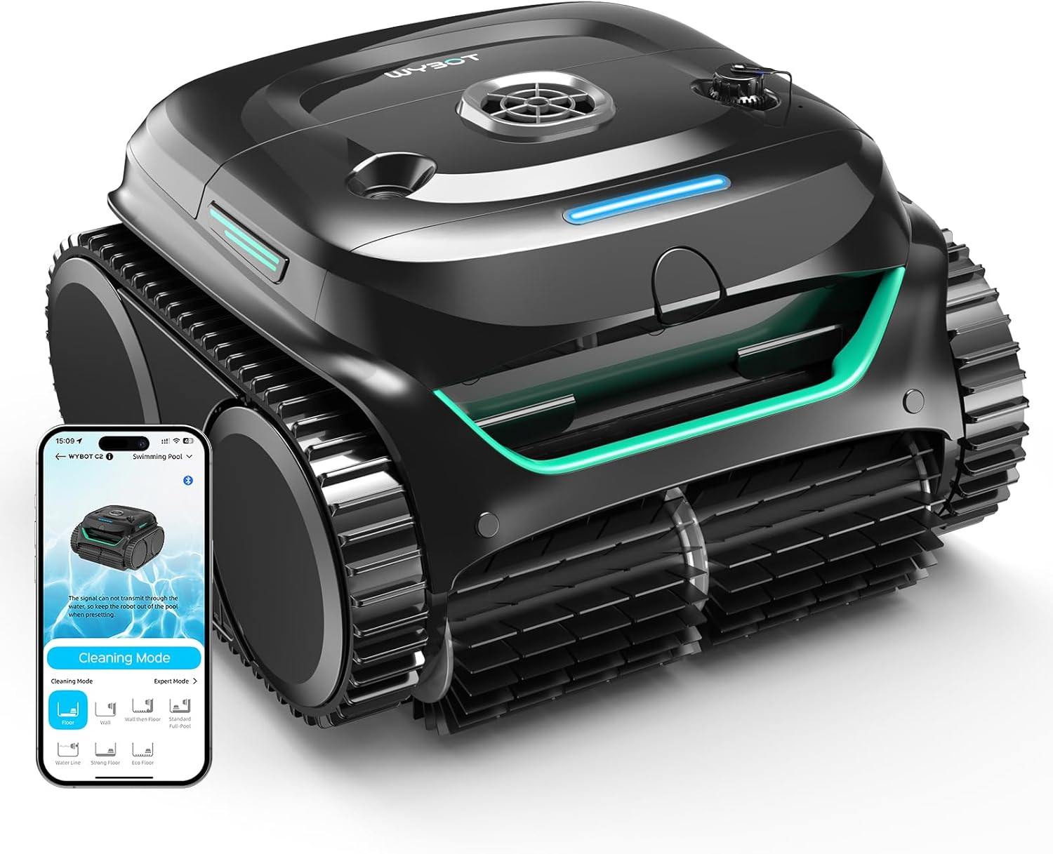 (2025 New) WYBOT C2 Cordless Robotic Pool Cleaner, Wall & Waterline Cleaning, Automatic Pool Vacuum for Inground Pools, Dual Filtration, Max 180mins Runtime, App Control (Black) (Black)