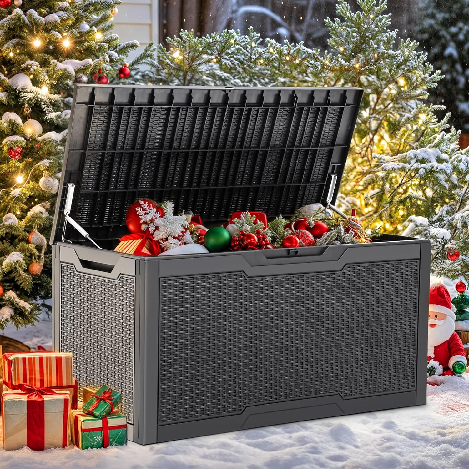 YITAHOME 100 Gallon Resin Deck Box, Weather Resistant Outdoor Storage Box, Lockable Indoor Outdoor Storage for Supplies and Essentials, Dark Gray