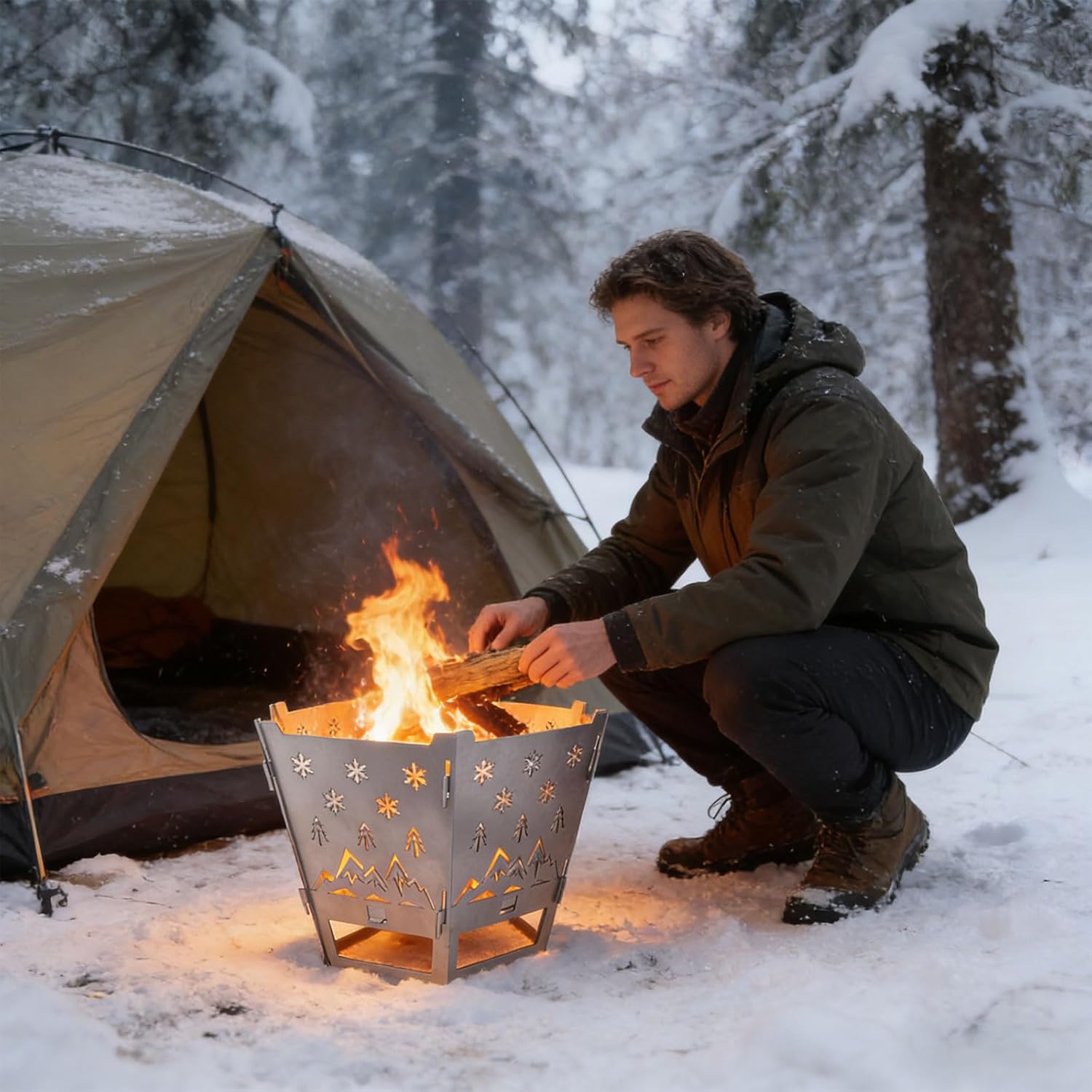 Pit for Camping-37.8 Inch Firepit for Patio Outside,Wood Burning Outdoor Indoor BBQ Picnic,Foldable Iron Pits for Backpacking Outdoor Detachable Flame Pit Stove