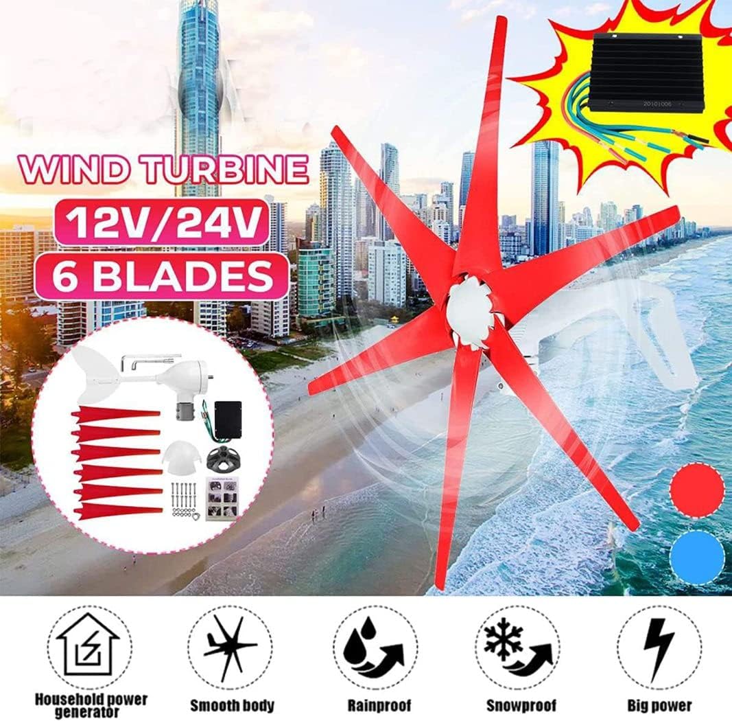 LiuSj JUnSt Vertical Windmill Generator 6 Blade 9000W Horizontal Wind Generator with MPPT Controller Low Wind Speed Start Or Home Camping (Red)