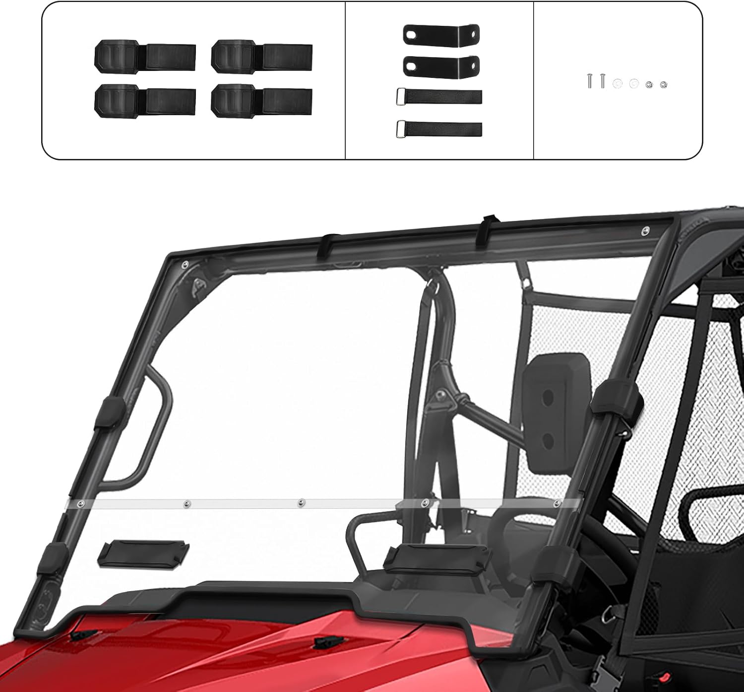 Front Full Windshield for Honda Pioneer 1000 2016-2025, Combined Clear Vented Hard Coated Windshield Front Window Full Windscreen for Honda Pioneer 1000-3 1000-5 1000-6 2016-2025 Accessories