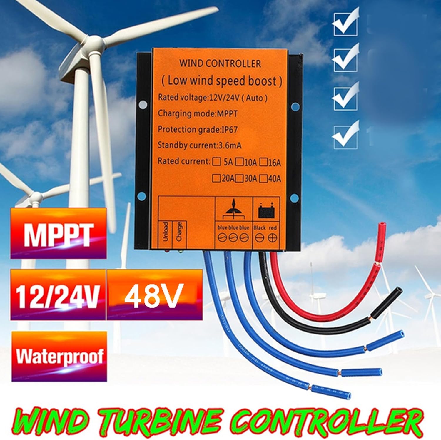 12V, 10000W-12000W Portable Wind Turbine Charge Controllerwind Low Wind Speed 12V/24V Auto 48V Free Energy Wind Charge Controller