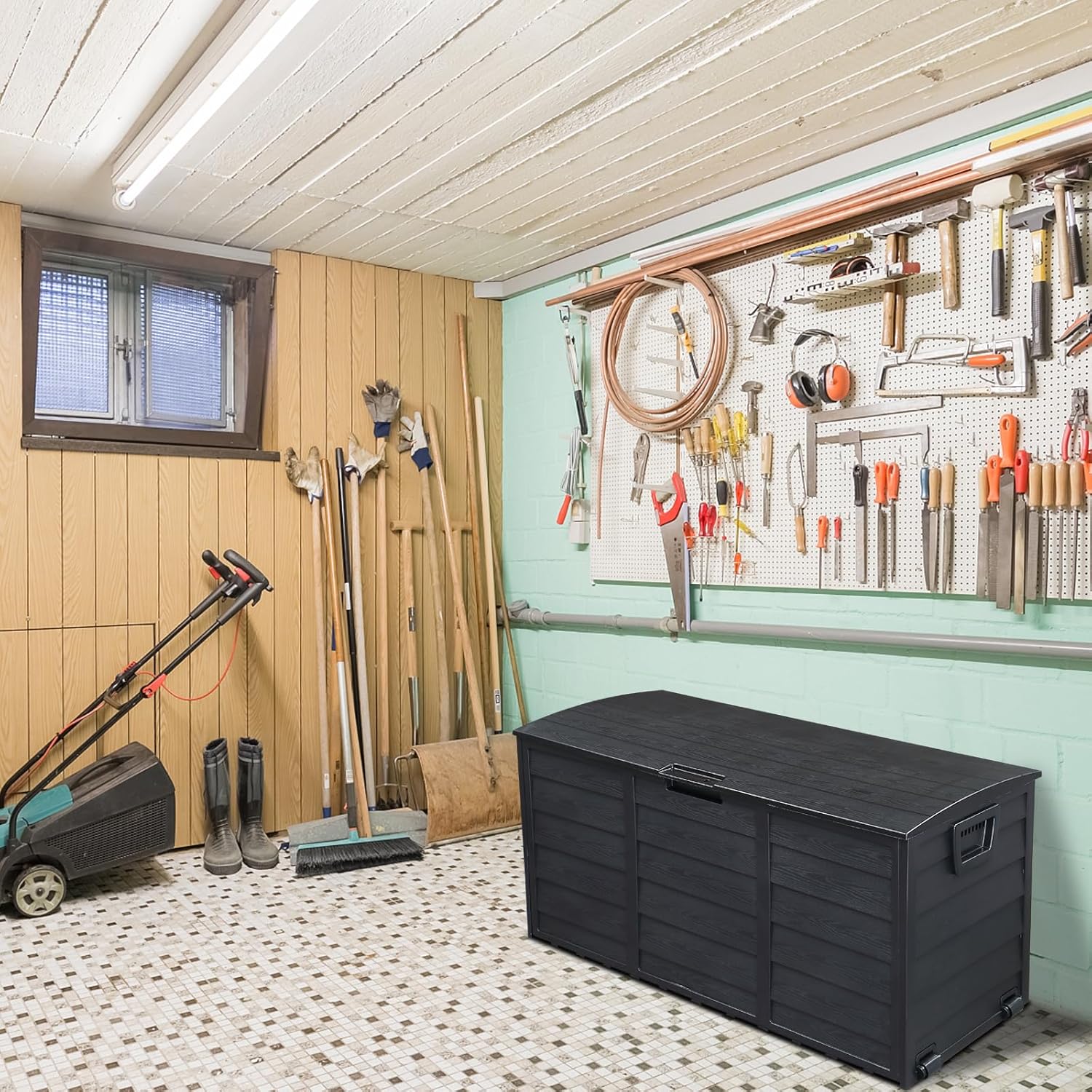 75 Gallon Outdoor Storage Deck Box-Organization and Outdoor box Storage for Patio Furniture Outdoor Cushions, Pillows, Garden Tools, 44