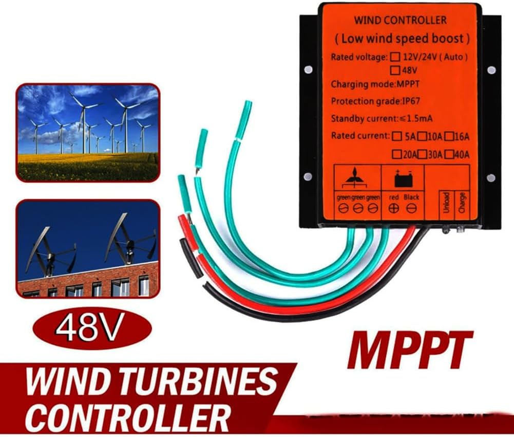 5000W MPPT Wind Turbine Generator Controller, 16A IP67 Waterproof Wind Generator Controller, Auto Match MPPT Controllerfor DC Wind Turbine 12V 24V 48V 220V (Orange)
