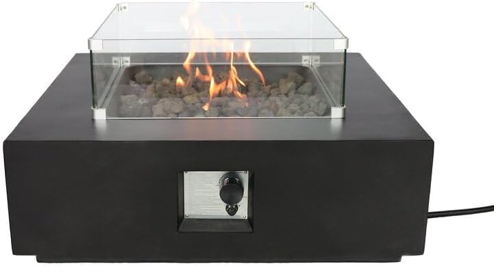 Living Source International Concrete,Glass Propane,Natural Gas Fire Pit Table