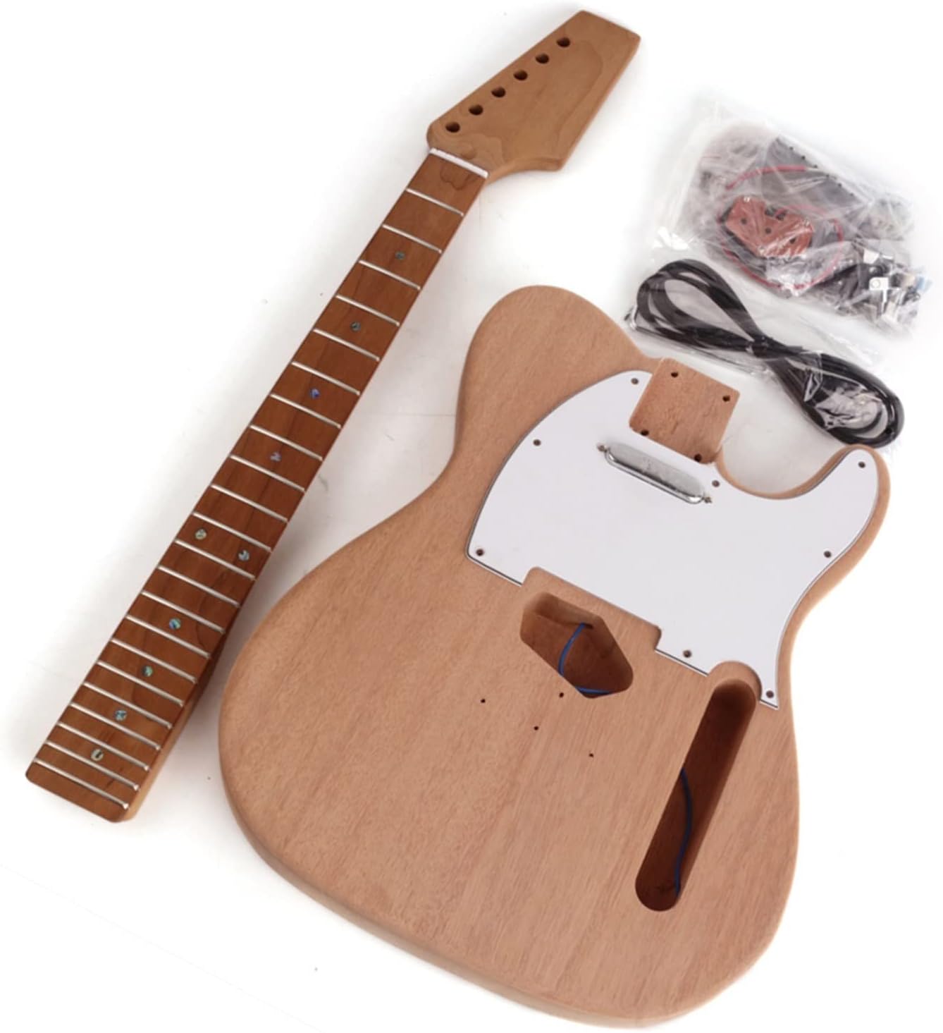 TSTS Maple Neck Fretboard Two Piece Mahogany Body 22 Frets Electric Guitar DIY Kit Unfinished Electric Guitar Kit