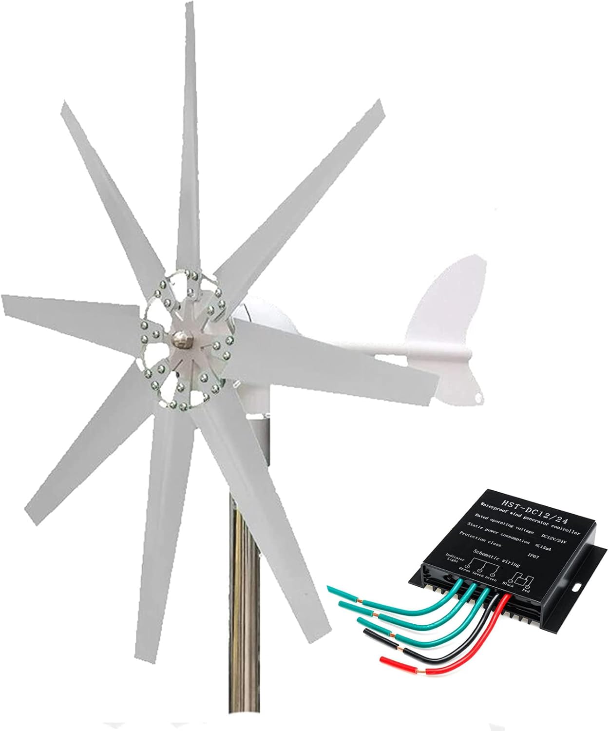 Noiseless Vertical Wind Turbine Generator Kit,16000W 12V 24V 48V 8 Blades Wind Turbines Generator with MPPT Controller Kit for Home Hybrids Streetlight,220v