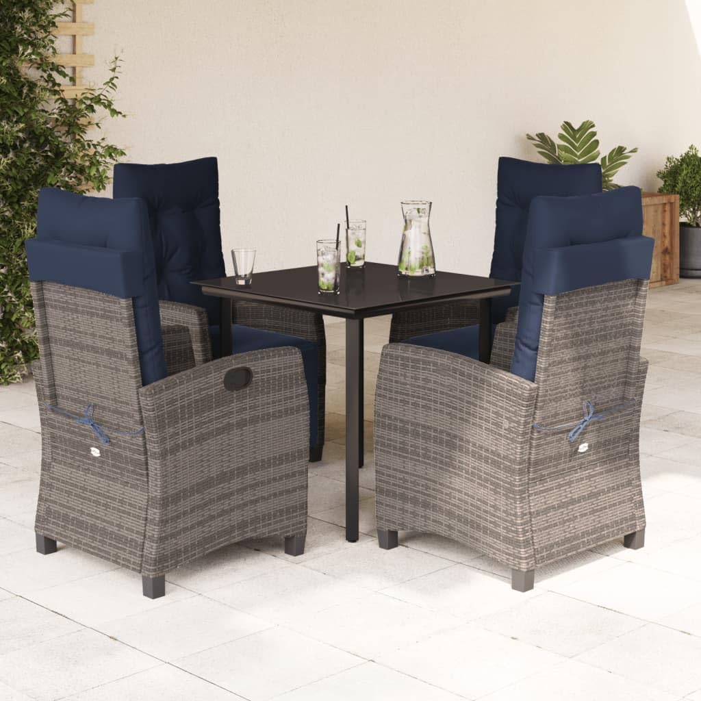 5 Piece Patio Dining Set with Cushions Gray Poly Rattan,Versatile Outdoor Dining Set with Adjustable Backrest and Cushions for Garden, Backyard, and Patio Furniture Sets for Patio, Lawn & Garden