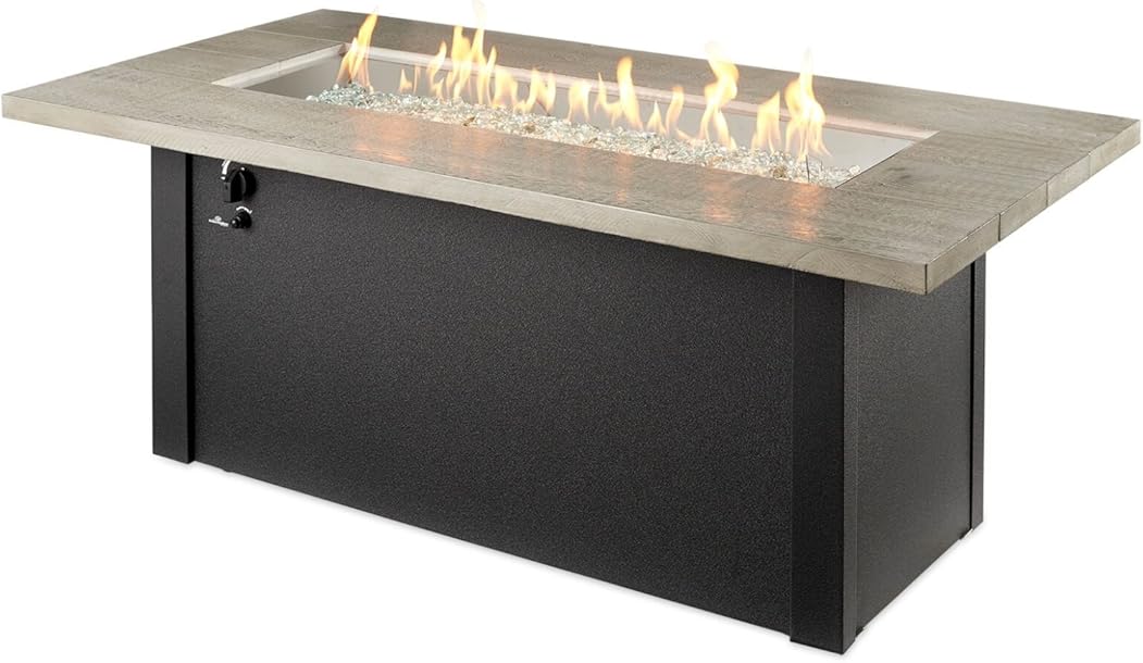 The Outdoor GreatRoom Company Cedar Ridge Linear Gas Fire Pit Table CR-1242-K with Glass Wind Guard 1242 (61