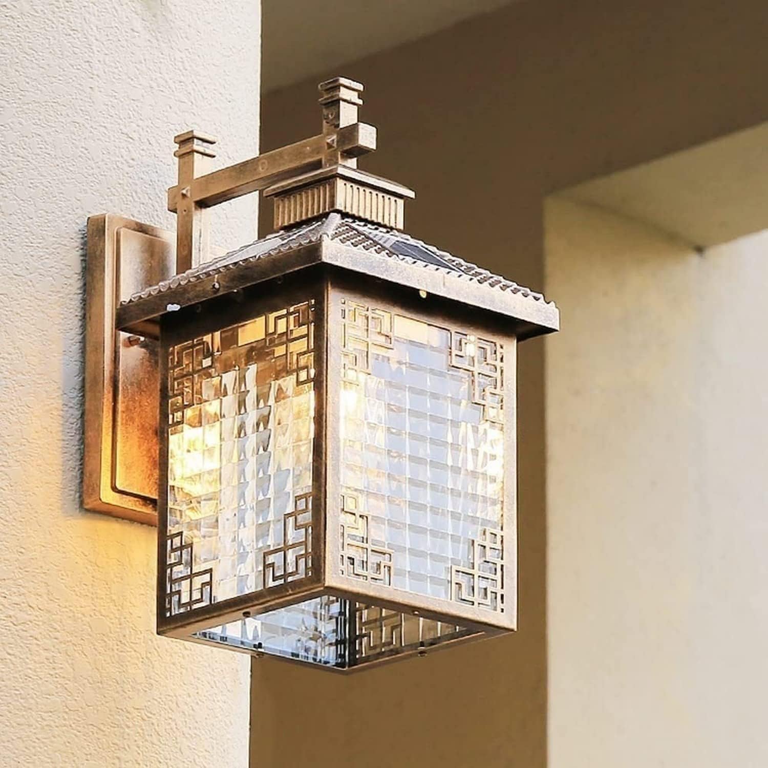 Wall Light Waterproof Solar Wall Mount Lighting Aluminum Outdoor Wall Sconce Sun Powered Wall Lamp Fixtures Compatible with Garden Villa Garage Decor Lamp, Gold,Ceiling Lighting