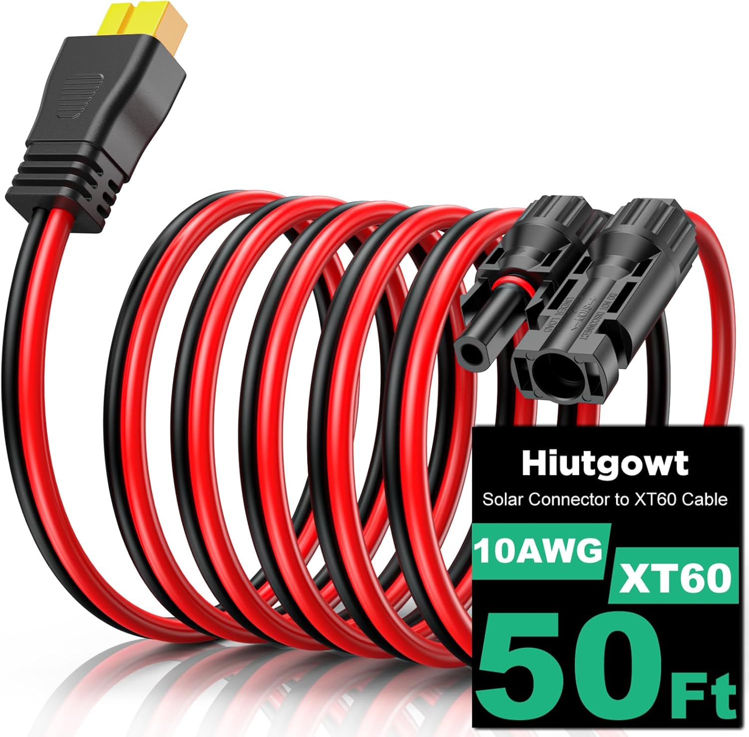 10AWG XT60 Solar Cable 50FT, XT60 Cable to Solar Connector, Solar Cable Connector to XT60 Extension Cable, XT60 Solar Charging Cable for Portable Power Station Solar Generator