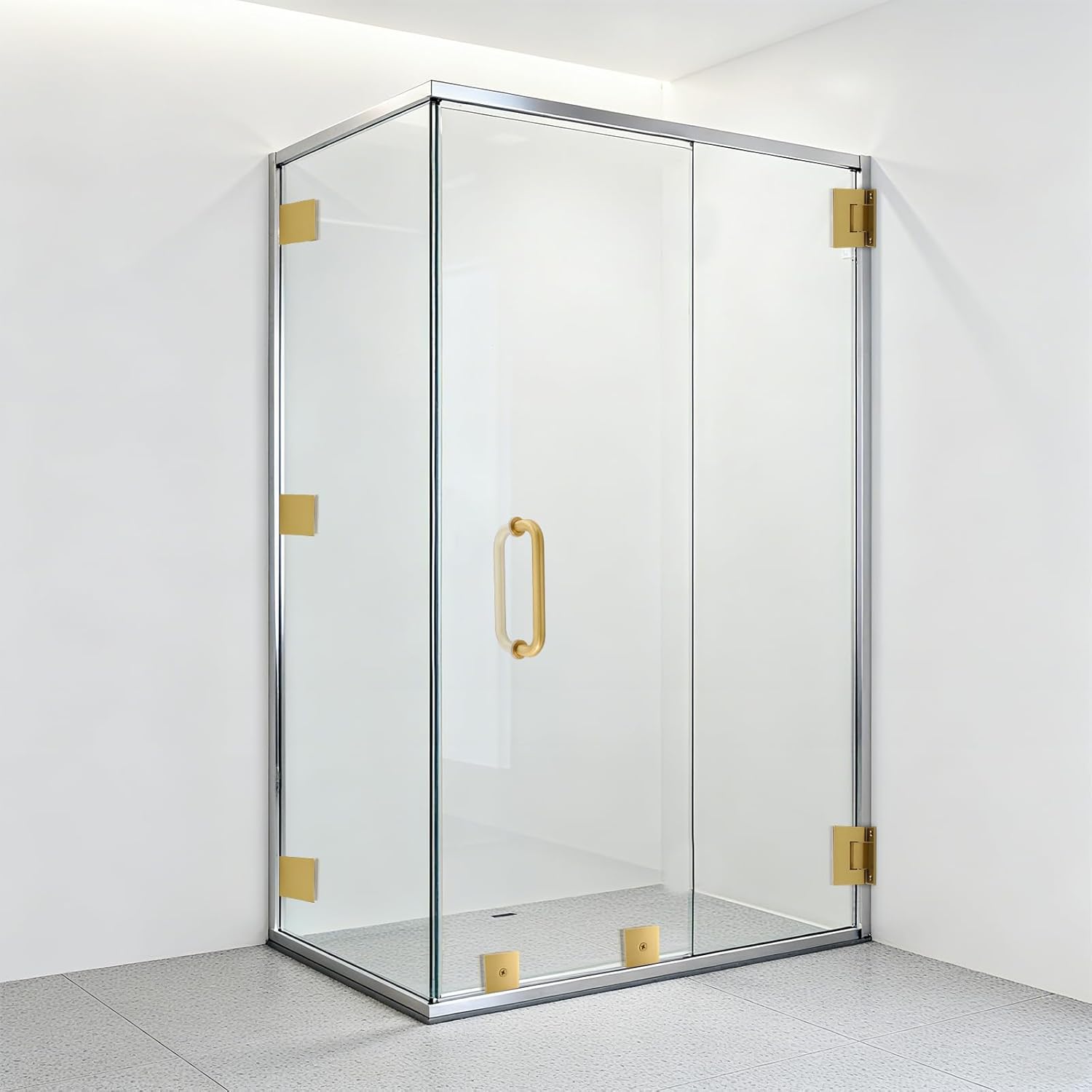 Shower Hardware Accessories for Frameless Hinged Shower Doors, 99 LBS Load Capacity, Including Hinges and Handles, for 6-12mm Thick Glass Door (5 Glass Clamps + L-Shaped Corner, Gold)