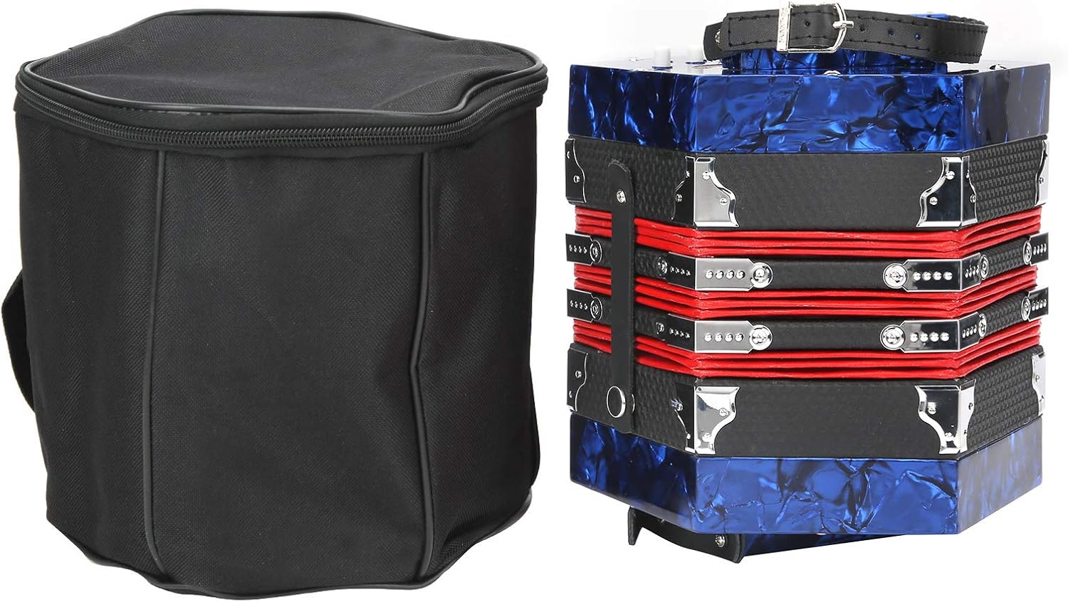 Pilipane Concertina Accordion Professional Portable Musical Instrument with Carrying Bag Solid Wood Leather Construction Elegant Design for Adults Beginners Performers 18 x 17 x 17cm (Royal Blue)