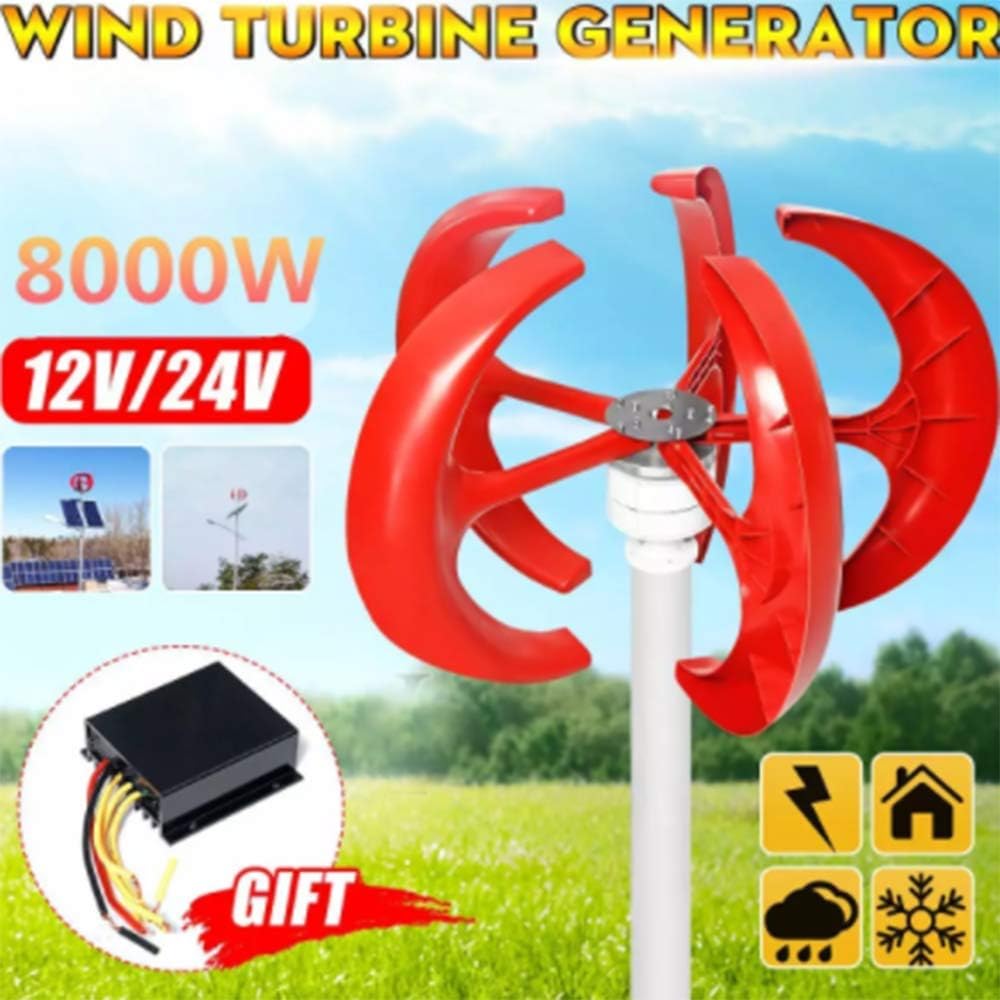 8000W Vertical Axi Wind Turbines Generator Lantern 12V 24V 5 Blades Motor Kit for Home Hybrids Streetlight Electromagnetic