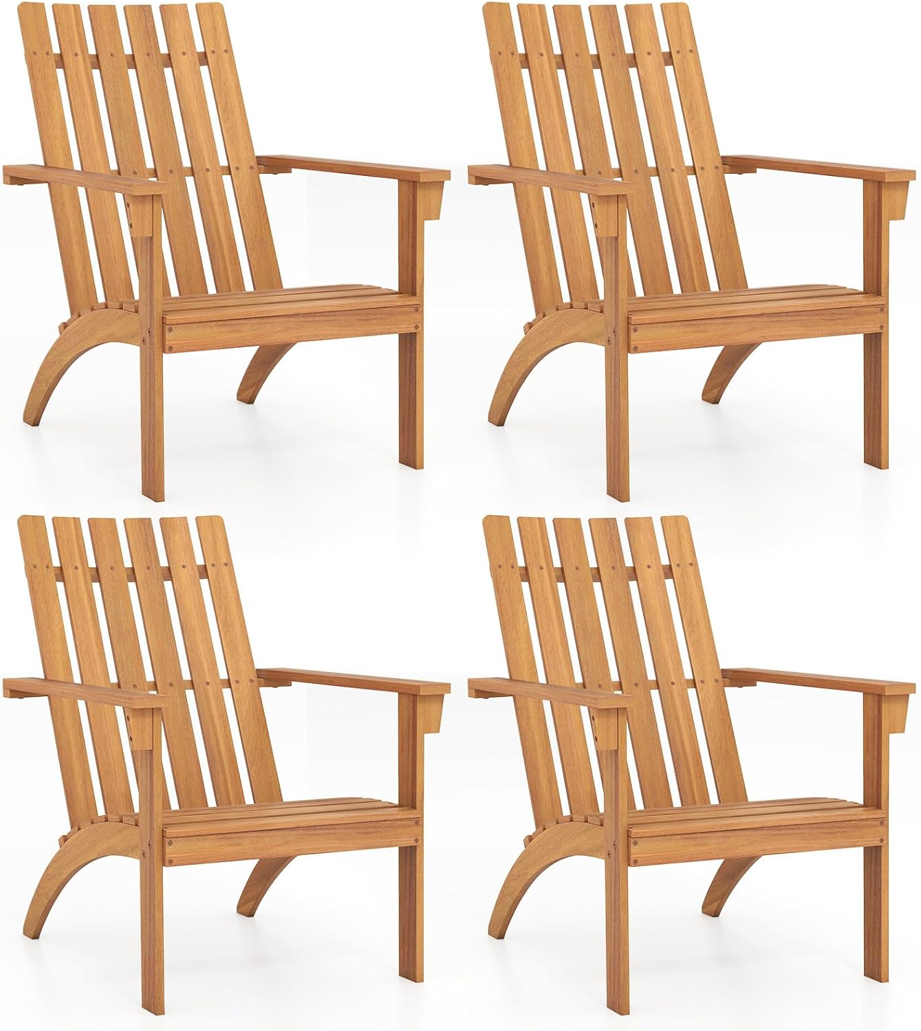Giantex Adirondack Chairs Set of 4, Acacia Wood Fire Pit Chairs w/Inclined Seat, High Backrest, Ergonomic Outdoor Slatted Patio Chairs for Backyard, Poolside, Lawn, Porch