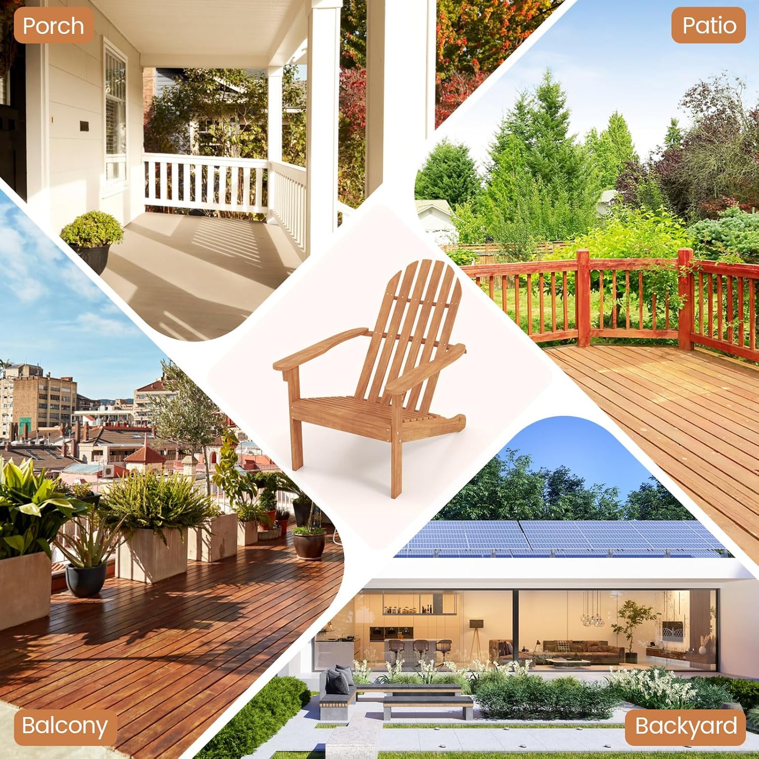 DORTALA Adirondack Chair, Acacia Wood Fire Pit Chair with Arc-Shaped Backrest and Armrests, 400 LBS Weight Capacity, Outdoor Lawn Chair for Patio, Backyard, Deck and Poolside (4)