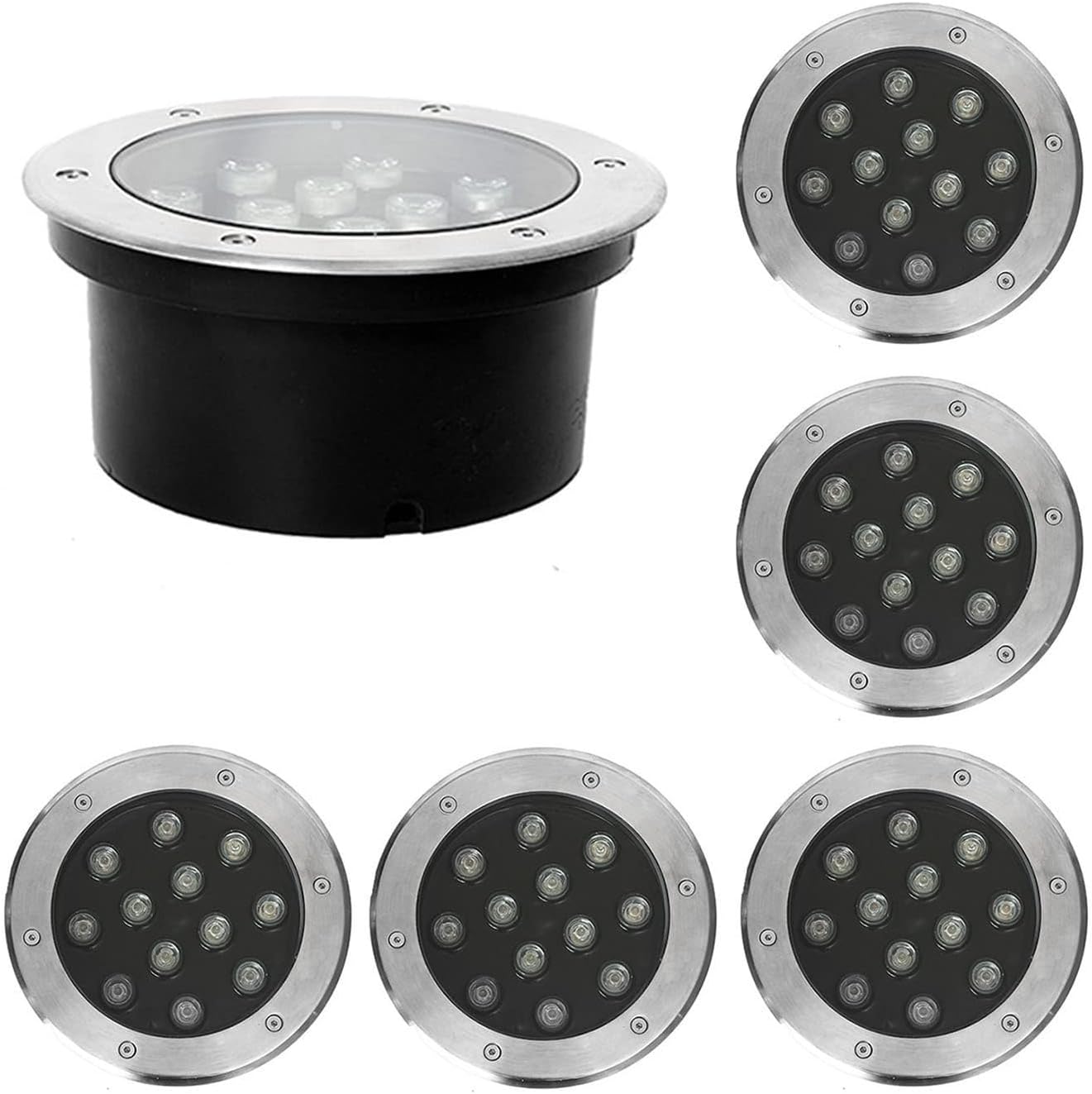 6PCS Landscape Lights - Outdoor Buried Lights, AC85-265V IP66 Waterproof Recessed LED Spotlight, Round Ground LED Spotlight, for Villas Stair Step Lawn Lighting(Red,36W)