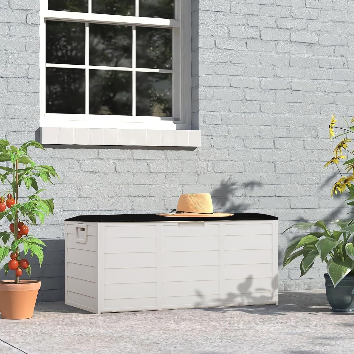 75Gal Outdoor Garden Plastic Storage Deck Box Outdoor Storage Box Patio Deck Box Furniture Lockable Plastic Storage Containers with Lid Patio Box Pool Storage for Garden Pool Balcony Yard