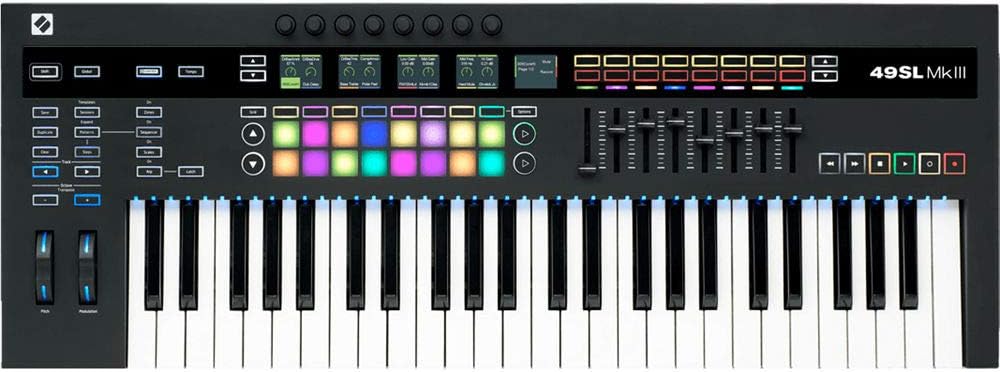 Novation SL MkIII 49-Note MIDI and CV Keyboard Controller/Sequencer with Sustain Pedal (Piano Style), Keyboard Cover & MIDI Cable Bundle