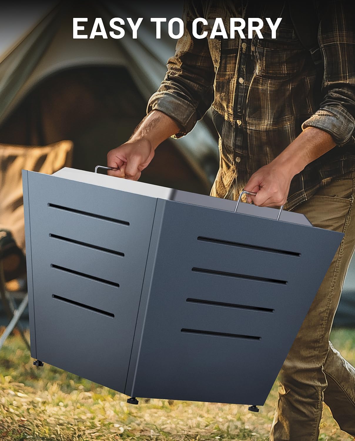 Hexago Modern 25 Inch Smokeless Fire Pit, Stainless Steel Outdoor Fireplace with Pull-Out Ash Tray, Portable Wood Burning Fire Pit with Carry Handles for Patio, Haze Blue