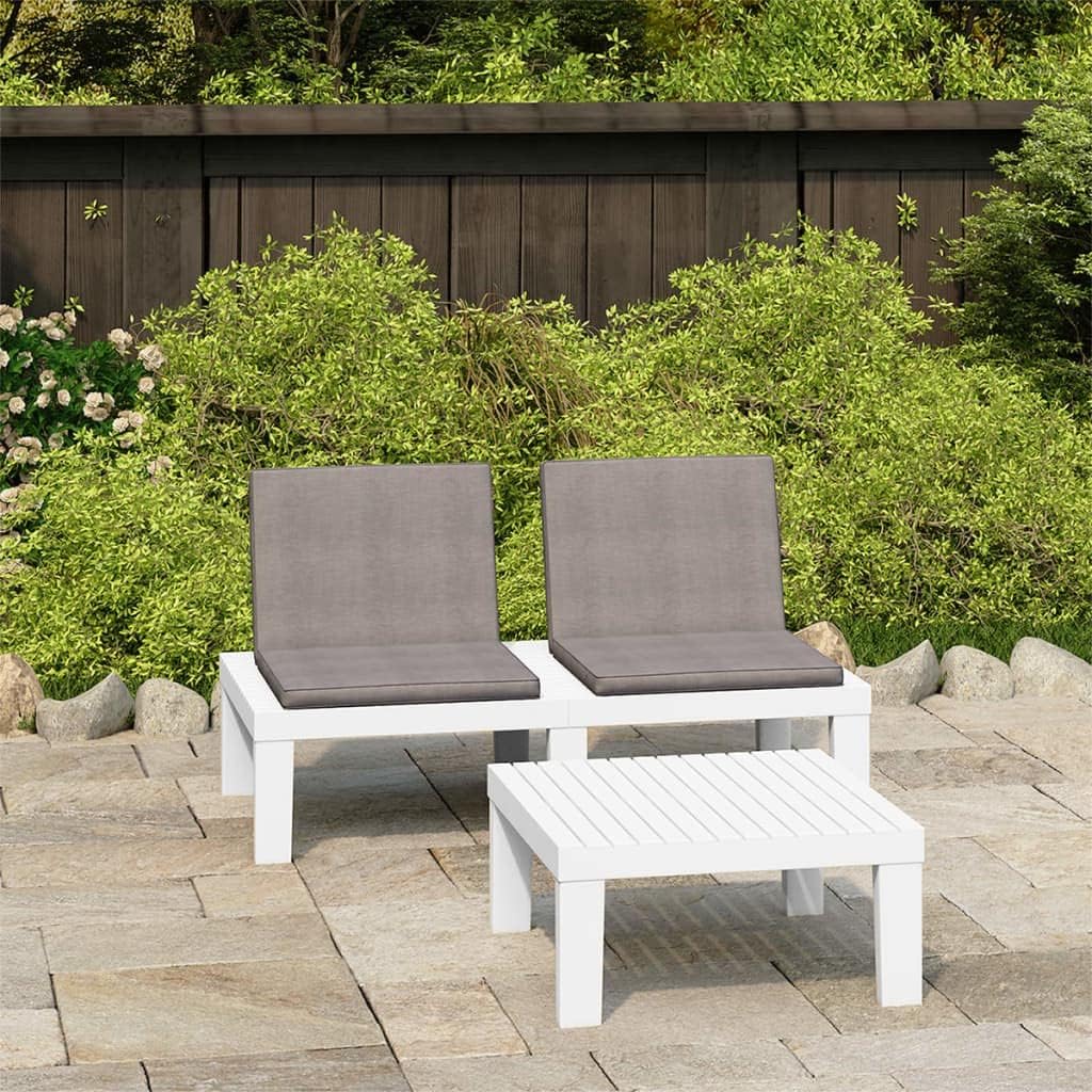 2 Piece Patio Lounge Set with Cushions Plastic White,Comfortable and Durable Outdoor Patio Set with Cushions and Sturdy Table for Relaxation and Entertainment Furniture Sets for Patio, Lawn & Garden
