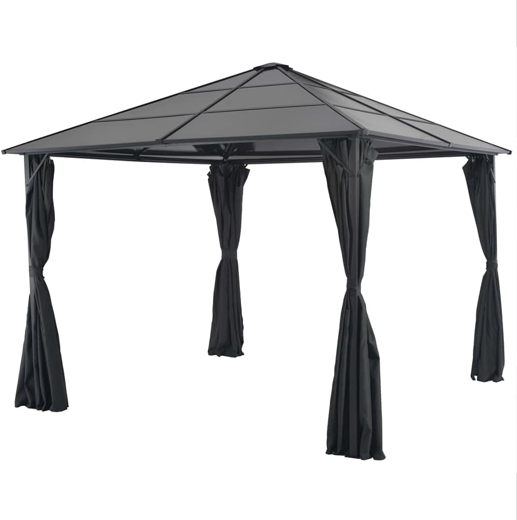 Gazebo with Curtain Aluminum 9.8'x9.8' Black,118