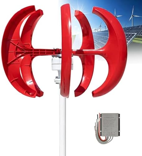 16000W Vertical Wind Turbine Kit for Home Use, 12V/24V/48V Silent Horizontal Wind Power Generator with 5 Blades & Controller (Red) - Eco-Friendly Energy Solution