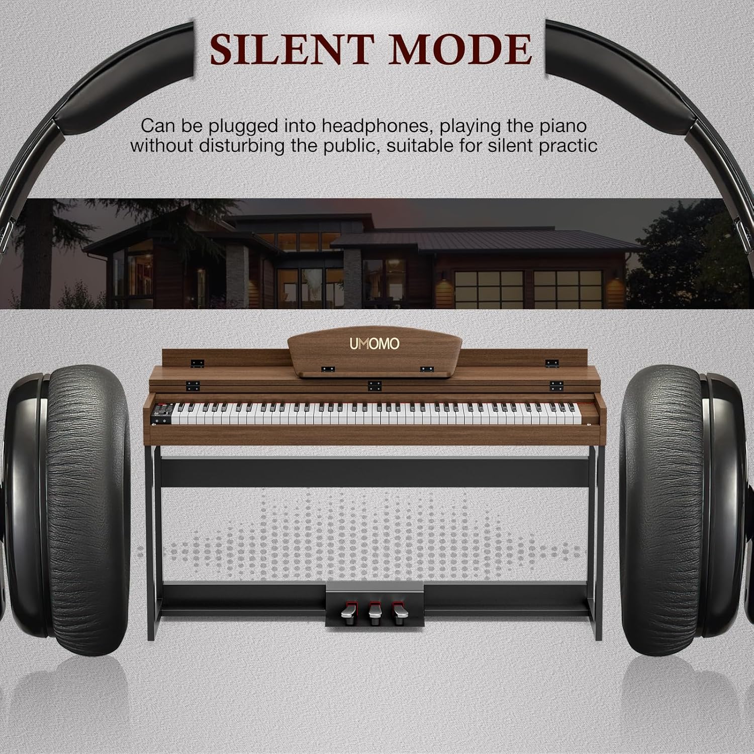 UMOMO 88 Key Digital Piano Keyboard with Piano Metal Stand, Full Size Electric Piano, Headphone Jack, 3 Pedal, Electronic Piano for Beginner, Adults, Walnut