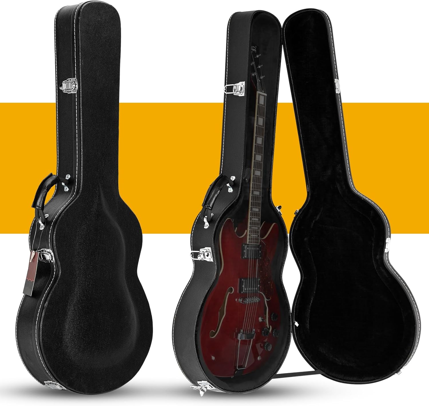 Ktaxon Electric Guitar Hard Case, Wooden Hard-Shell 42-Inch Electric Guitars Protective Carrying Case for 335-Style Semi-Hollow & Hollowbody Guitar with Lock Latch Padding, Black