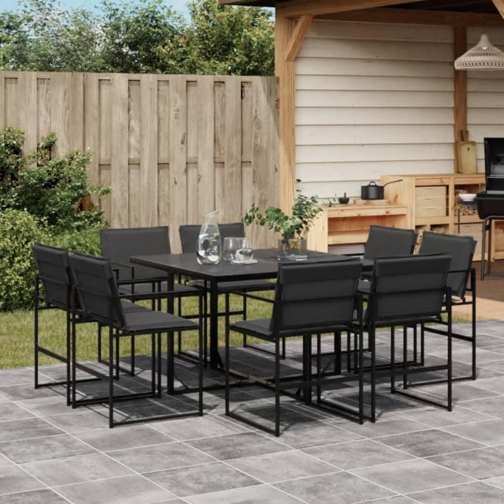 9 Piece Patio Dining Set with Cushions Black Textilene,Outdoor Garden Dining Set with Foldable Textilene Chairs and Washable Cushion Covers Furniture Sets for Patio, Lawn & Garden