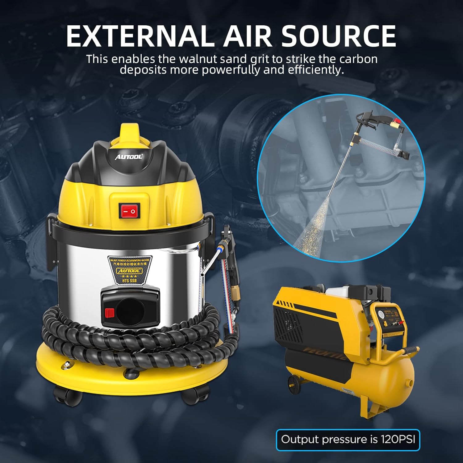 QIANS HTS558 Automotive Engine Intake Pipe Valve Clean Machine Valvetronic System Walnut Powder Sand Carbon Deposition Cleaner 110V