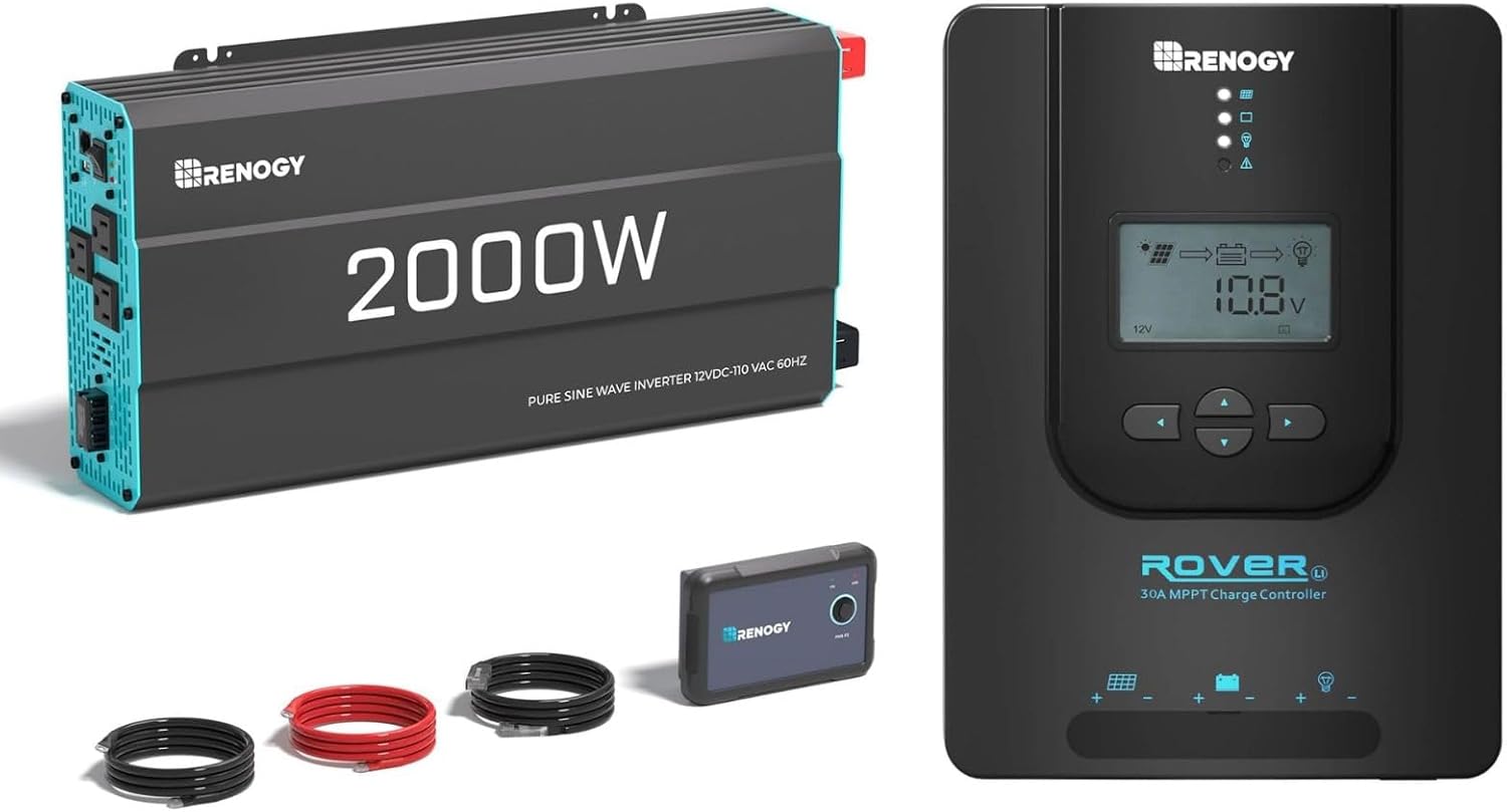 Renogy 2000W Pure Sine Wave Inverter & 30A MPPT Charge Controller Bundle - High-Power Off-Grid Solar Kit for RV, Cabin, Truck