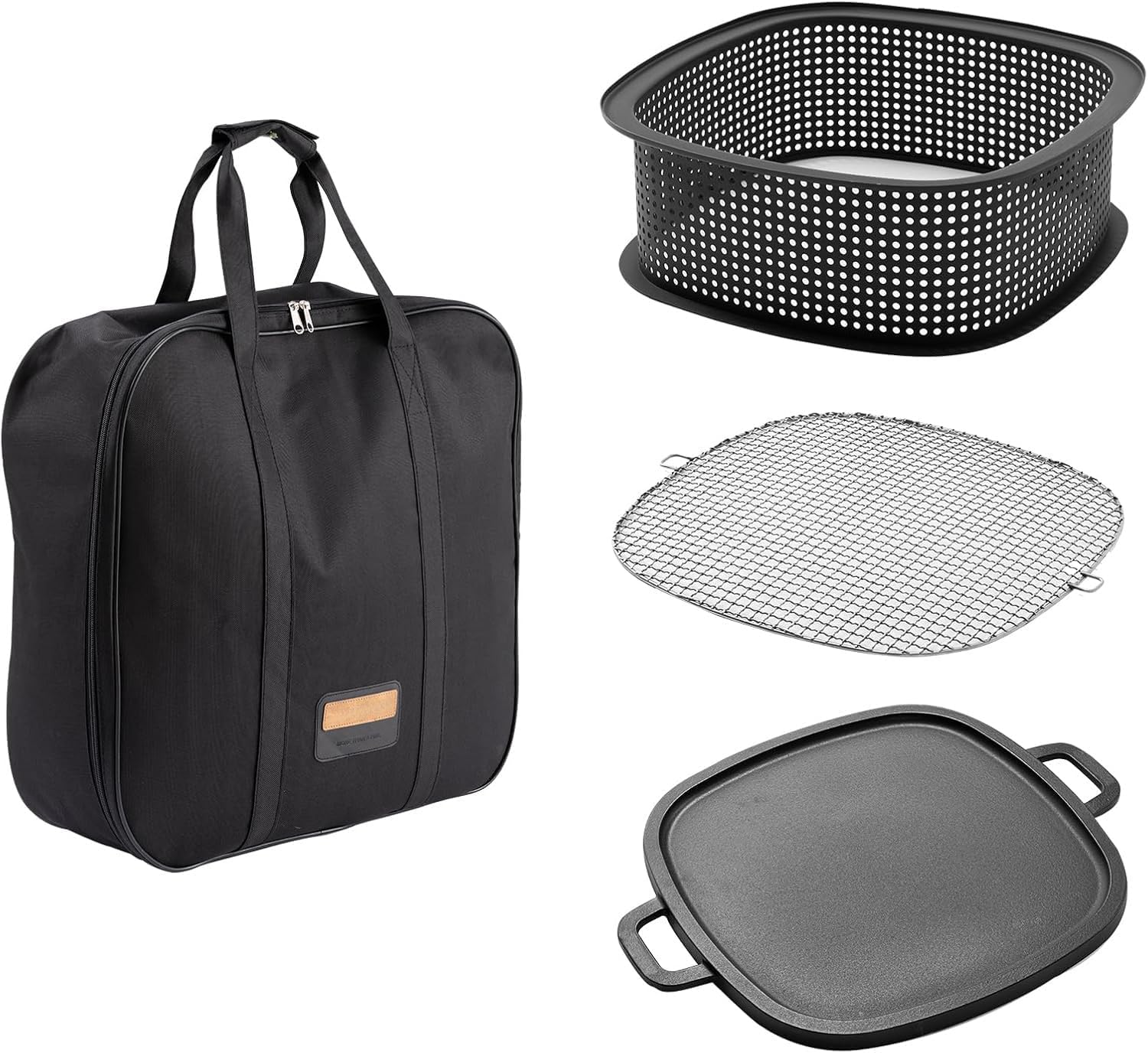 SUNBURY Smokeless Fire Pit Accessories Combination, Grill, Grill Pan, Grate and Accessory Carrying Bag Only for Wood Burning Lightweight Fire Pits Barbecue Function Module