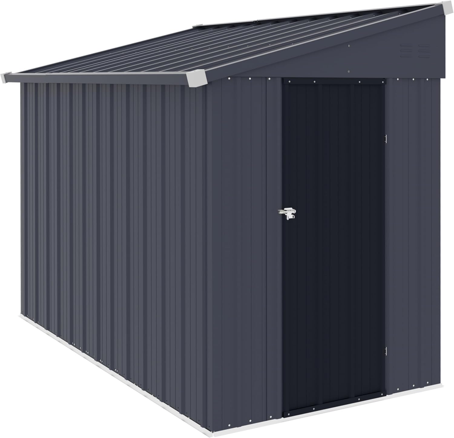 4x8 FT Metal Outdoor Lean-to Storage Shed, Garden Tool Shed Kit with Door & Lock, Waterproof Patio Utility Tool Shed for Backyard and Garden, Gray