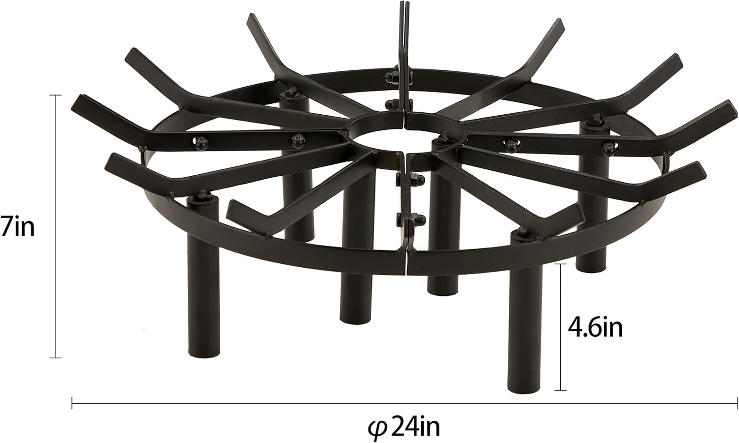 24in Fire Grate, Round Spider Wagon Wheel Fire Pit Grate - Heavy Duty for Outdoor Campfire, Hearth Wood Stove and Outdoor Camping - Black