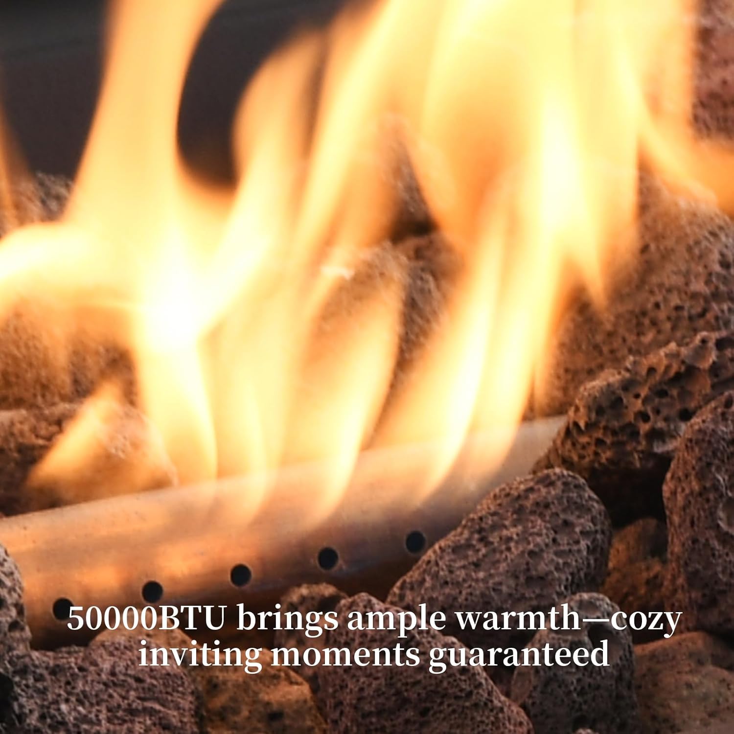 48'' Propane Fire Pit Table, 50000 BTU Outdoor Gas Fire Pit, Patio Heater with Stone Panel, Ceramic Tabletop & Aluminum-Coated Steel Tube Legs, Lava Rocks, Metal Lid and Rain Cover for Outside Patio