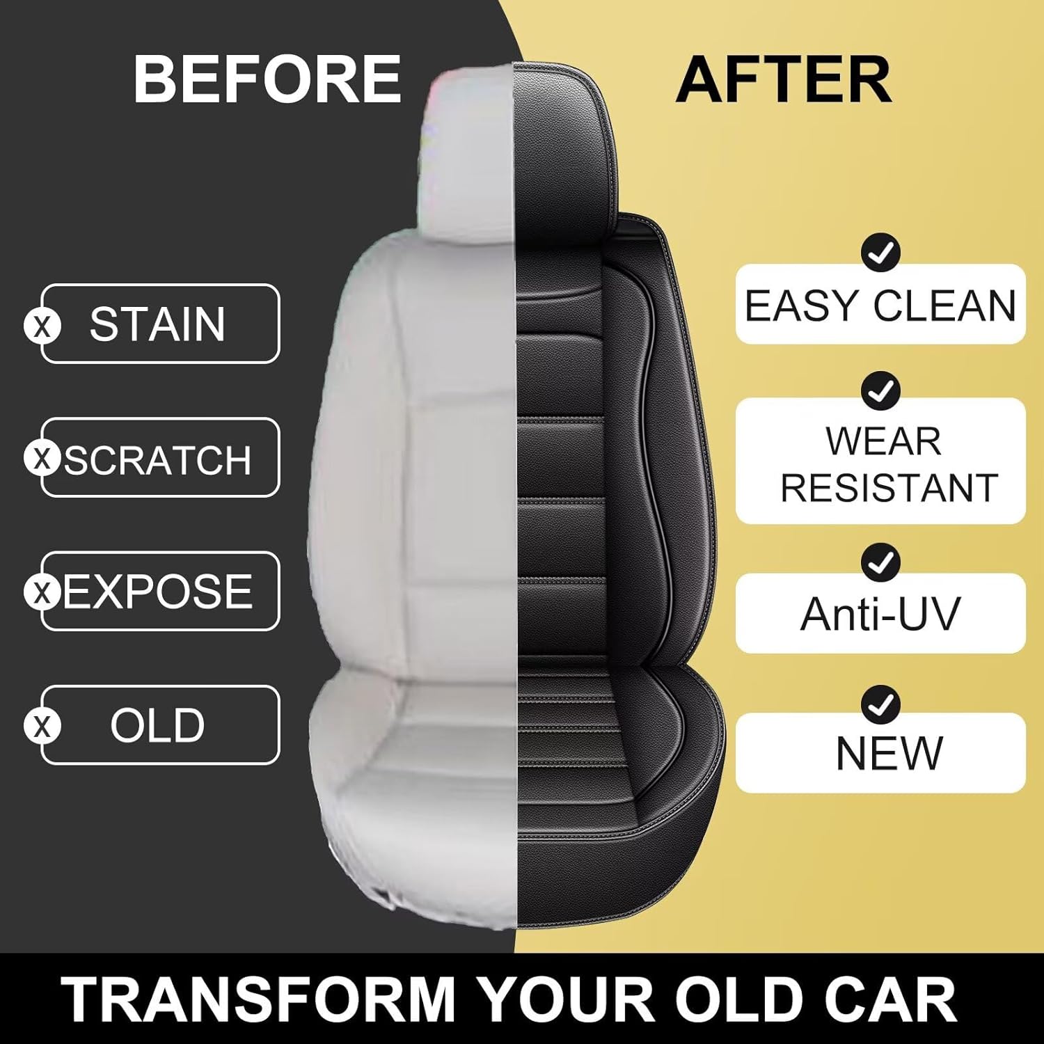 Car Seat Covers 2 Front Seat Fit for Subaru Crosstrek 2016-2026: Auto Interior Accessories, Waterproof Faux Leather Vehical Car Seat Cushions Cover(Black)