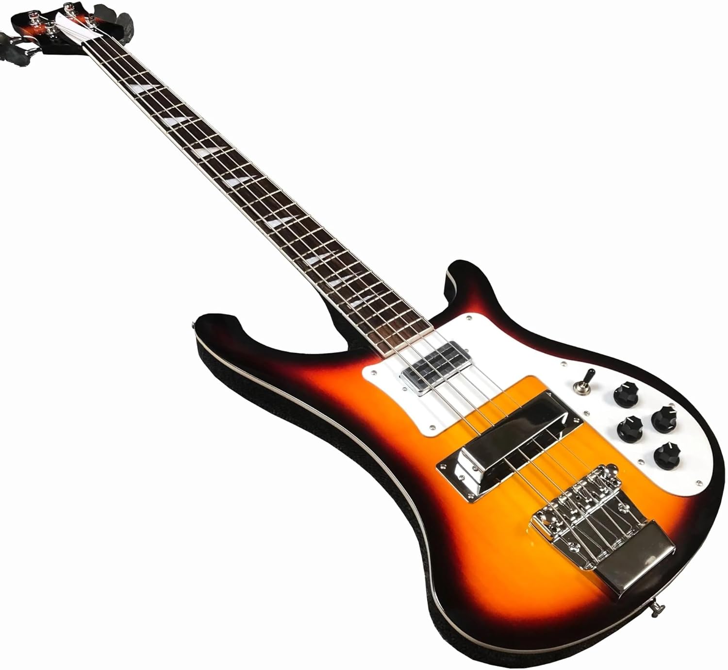 4-String Electric Bass Guitar - Sunset Burst Finish, White Pickguard - 22 Fret Alder Wood Construction
