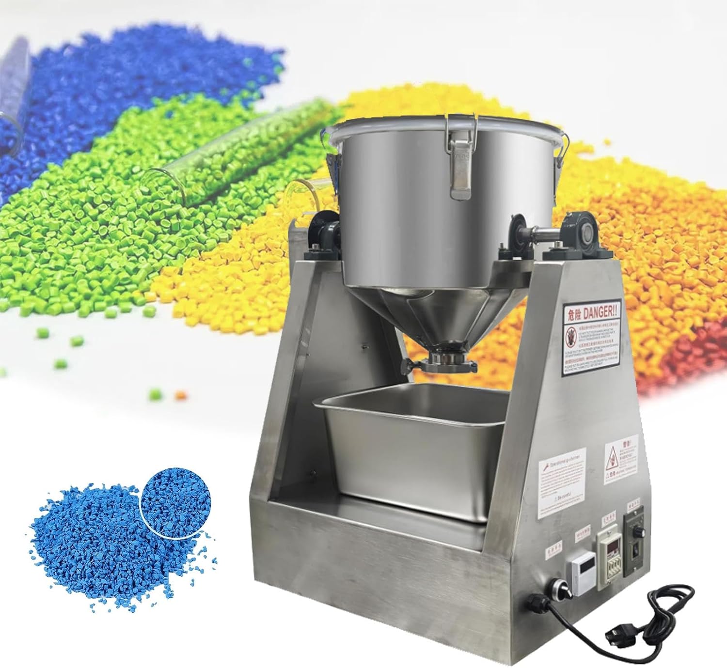 Lab Dry Powder Mixer Mixing Machine Particle Blender, Electric Stainless Powder Blender, 360° Forward and Reverse Rotation, Lab Dry Powder Drum Mixer for Food Ch-emical Medical(40L)